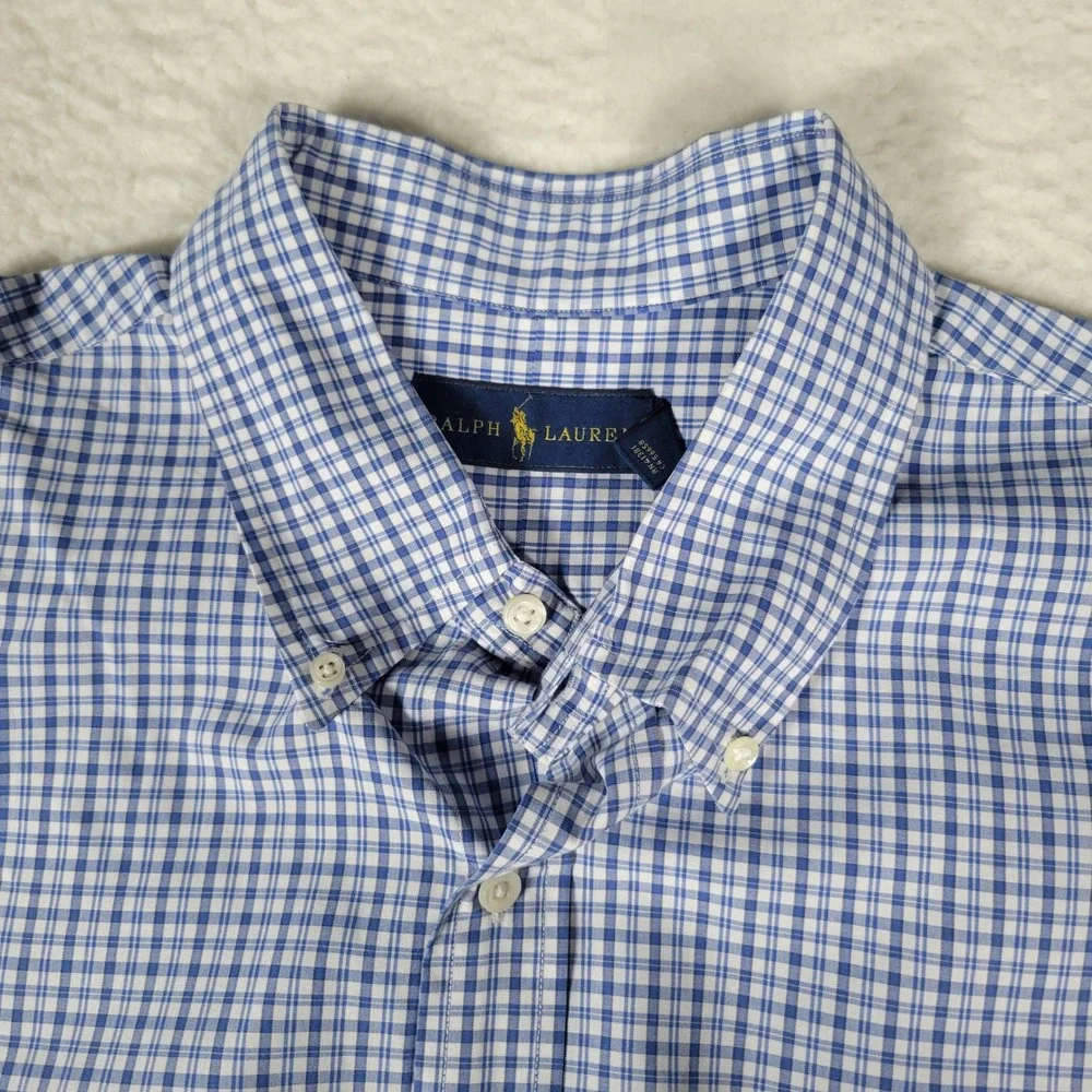 Ralph Lauren Button Down Shirt Mens XXL Blue White Gingham Short Sleeve Check - Picture 10 of 13